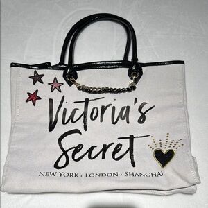 Victoria's Secret White and Black Tote with Stylish Contrast